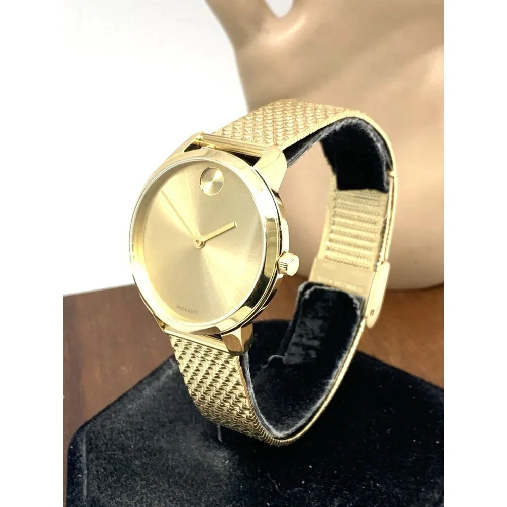 Movado Women's Watch 3600598 Bold Gold Dial Swiss Quartz Mesh Band Steel 35mm